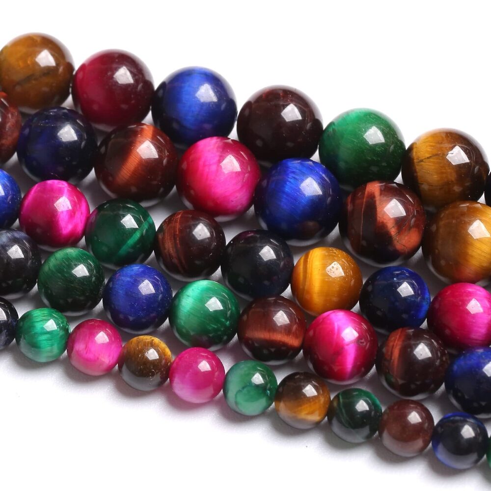 3038 12mm 32PCS Colorful Tiger Eye Natural Stone Beads Crystal Spacer Loose